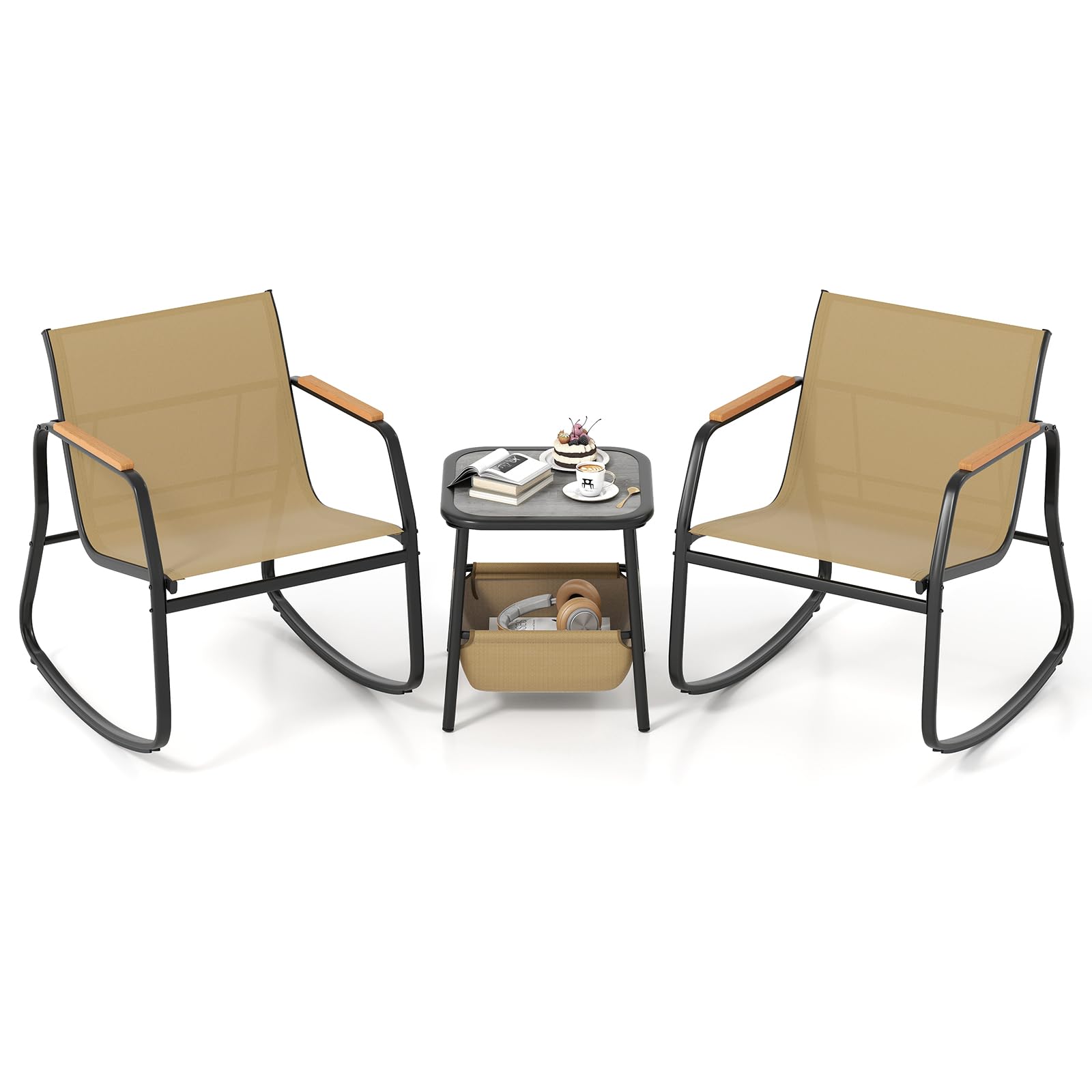 Tangkula 3 Piece Rocking Bistro Set Outdoor for Porch